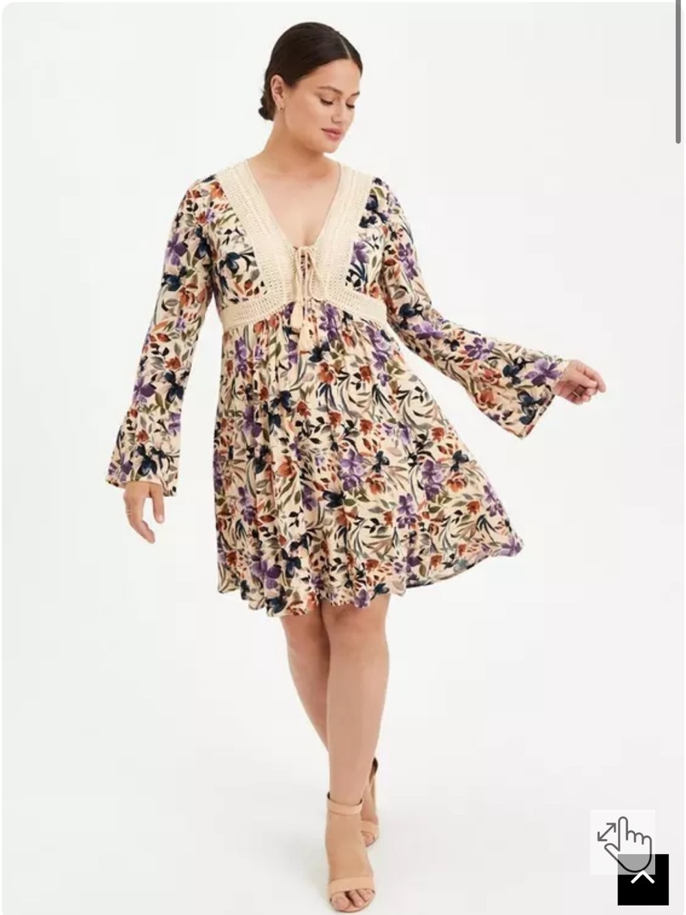 Torrid Mini Gauze Lace-Up Skater Dress in Floral Ivory 2X Boho Fall Holidays